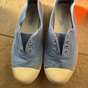 Pre loved Hampton Canvas Plum Plimsolls - in pale blue colour.